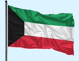 Kuwait Flag Wind Waving With Pole photo