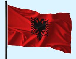 Albania Flag Wind Waving With Pole photo