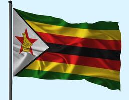 Zimbabwe Flag Wind Waving With Pole photo