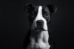 Portrait of pit bull dog posing on black background photo