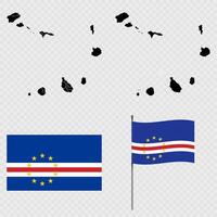 Set of maps, flag and flagpole of Cape Verde. illustration. vector