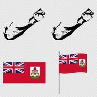 Set of maps, flag and flagpole of Bermuda. illustration. vector