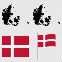 Set of maps, flag and flagpole of Denmark. illustration. vector
