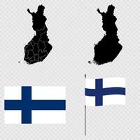 Set of maps, flag and flagpole of Finland. illustration. vector