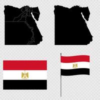 Set of maps, flag and flagpole of Egypt. illustration. vector