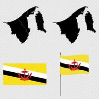 Set of maps, flag and flagpole of Brunei. illustration. vector