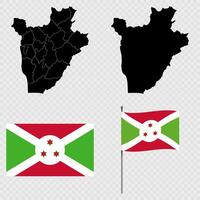 Set of maps, flag and flagpole of Burundi. illustration. vector