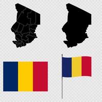 Set of maps, flag and flagpole of Chad. illustration. vector