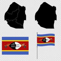 Set of maps, flag and flagpole of Eswatini. illustration. vector