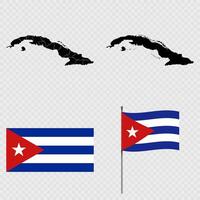 Set of maps, flag and flagpole of Cuba. illustration. vector