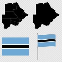 Set of maps, flag and flagpole of Botswana. illustration. vector