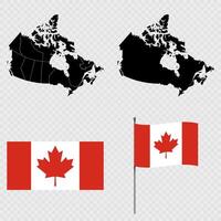 Set of maps, flag and flagpole of Canada. illustration. vector