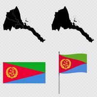 Set of maps, flag and flagpole of Eritrea. illustration. vector