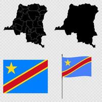 Set of maps, flag and flagpole of Democratic Republic of the Congo. illustration. vector