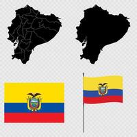 Set of maps, flag and flagpole of Ecuador. illustration. vector