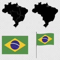 Set of map and region map, flag and flagpole of Brazil. illustration. vector