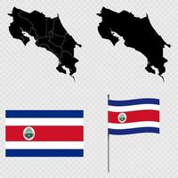 Set of maps, flag and flagpole of Costa Rica. illustration. vector