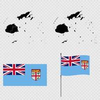 Set of maps, flag and flagpole of Fiji. illustration. vector