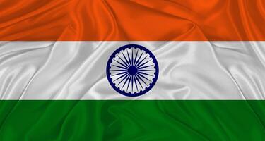 Close up of flag of India with cloth texture. Realistic flag of India waving in the wind photo