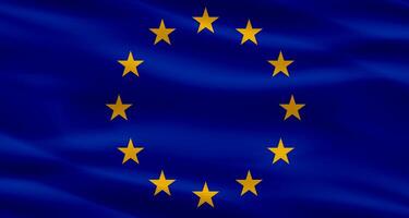 European Union flag with a fabric texture waving. Close up of flag of the European Union with cloth texture photo