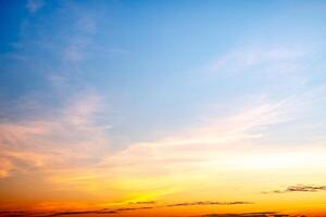 Sky, Sunset, Sunrise, like a bright golden and blue sky. The sunrise is decorated with clouds in various shapes, everning,Twilight, Large size, High definition landscape photo