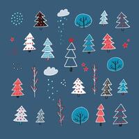 Christmas trees and snowflakes on a blue background vector