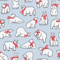 Polar bears in red scarves and hats vector