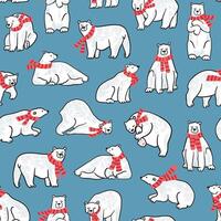 Polar bears in scarves and hats on a blue background vector