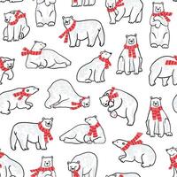 Polar bear pattern with red scarf and scarf vector