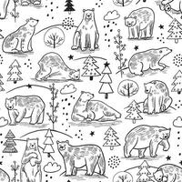 Seamless pattern with bears and trees vector