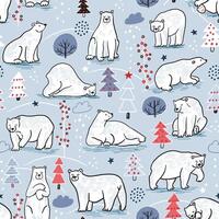 A pattern with polar bears and trees vector