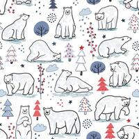A seamless pattern with polar bears and trees vector