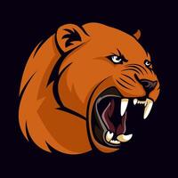 An orange lion head on a black background vector