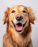 Front view smiling golden retriever dog on white background photo