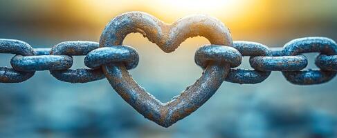 A chain with a heart in the middle of it. The heart is surrounded by the chain and is connected to the chain photo