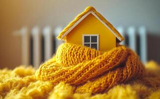 A yellow house is covered in a blanket. The house is small and has a window photo