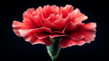 Close-up of a red carnation on black. A close-up of a red carnation highlights its rich texture and intricate petals on a dark background. photo