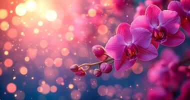 A close up of a pink orchid with a blurry background. Concept of serenity and beauty, as the delicate flower stands out against the soft, hazy background photo