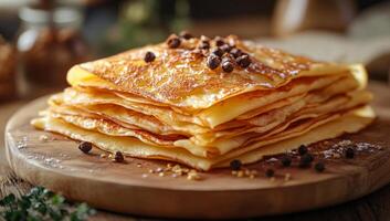 A stack of pancakes with pepper on top. The pancakes are piled on top of each other and are covered in pepper photo