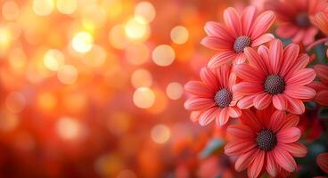 Beautiful pink flowers blooming in bright sunlight. Vibrant pink flowers display their petals against a warm, glowing background during a sunny afternoon. photo