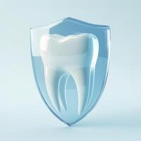 A tooth is shown in a shield on a blue background photo