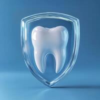 A tooth in a shield on a blue background photo
