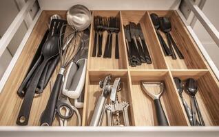 Organized Kitchen Drawer With Utensils and Tools Neatly Arranged for Easy Access photo