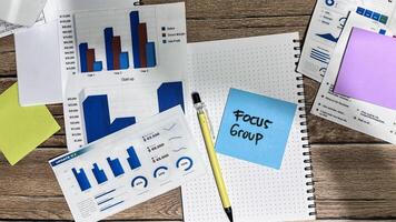 Concept of Focus Group write on book isolated on Wooden Table. photo