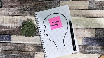 Concept of Emotional Honesty write on sticky notes isolated on Wooden Table. photo