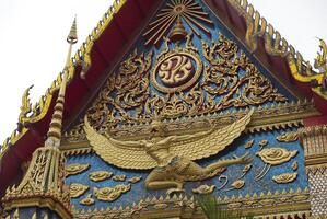 Intricate close-up facade of Buddish temple photo