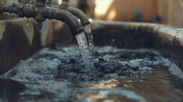 A close up of a water faucet with a pipe coming out of it photo
