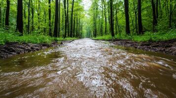 A muddy stream running through a forest photo