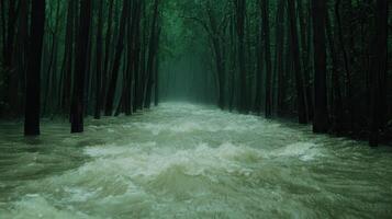 A river in the middle of a forest with trees photo