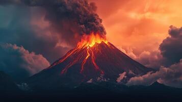 Volcano erupting in the sky with clouds and smoke photo
